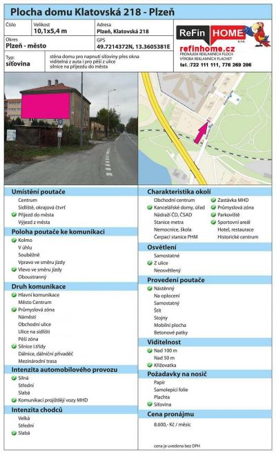 REKLAMNÍ PLOCHA PLZEŇ Č.11 BILLBOARDY PLZEŇ - Klatovská 218
