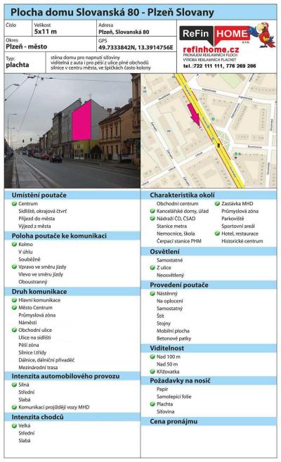 REKLAMNÍ PLOCHY PLZEŇ Č.13 BILLBOARDY PLZEŇ - Slovanská 80