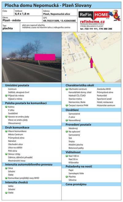 REKLAMNÍ PLOCHA PLZEŇ Č.14 BILLBOARDY PLZEŇ - Nepomucká