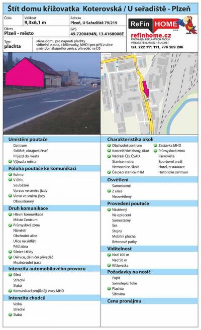 REKLAMNÍ PLOCHY PLZEŇ Č.15 BILLBOARDY PLZEŇ - Koterovská ul. směr OC Olympia - D5
