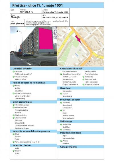 REKLAMNÍ PLOCHA PŘEŠTICE Č.16 BILLBOARDY PŘEŠTICE - Tř. 1. máje 1051 Přeštice
