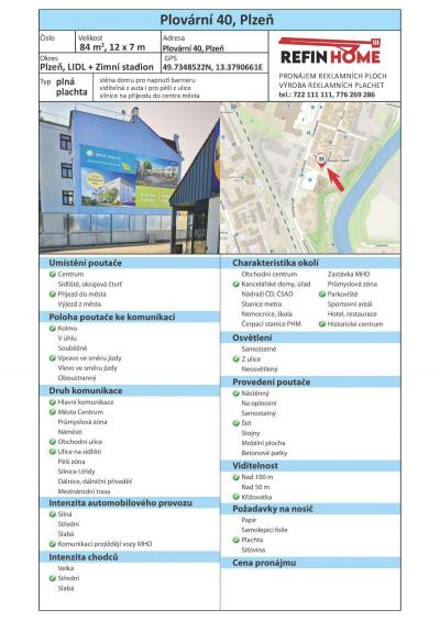 REKLAMNÍ PLOCHA PLZEŇ Č.18 BILLBOARDY PLZEŇ - Plovární 40