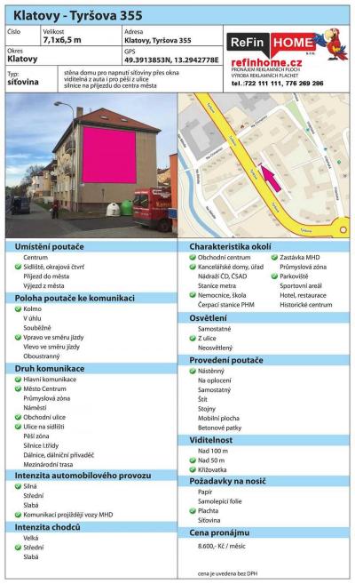 REKLAMNÍ PLOCHY PLZEŇ Č.4 BILLBOARDY KLATOVY - Tyršova 355