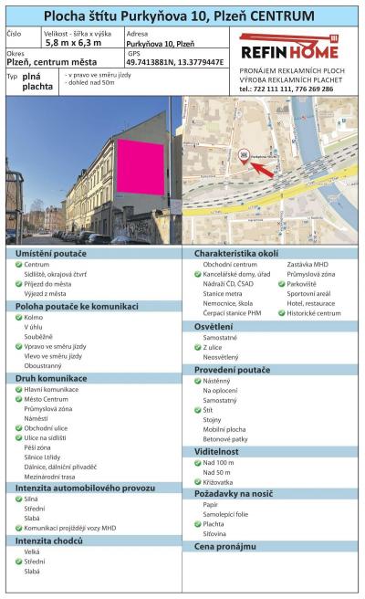 REKLAMNÍ PLOCHA PLZEŇ Č.5 BILLBOARDY PLZEŇ - Purkyňova 10